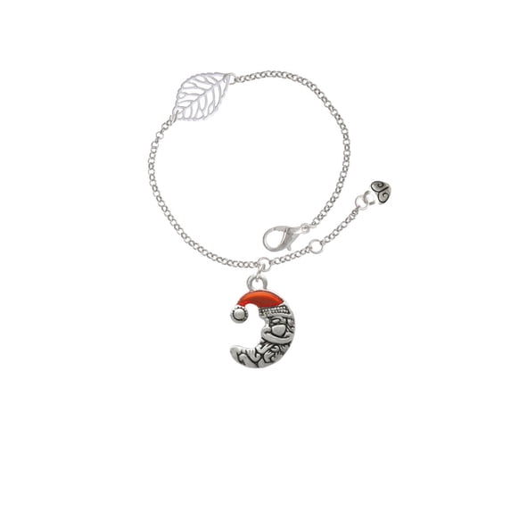 Delight Jewelry Silvertone Small Crescent Moon Santa - Silvertone Leaf Delicate Bracelet, 6.25+1.75"