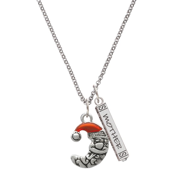 Delight Jewelry Silvertone Small Crescent Moon Santa Silvertone Mother Daughter Bar Charm Necklace, 23"