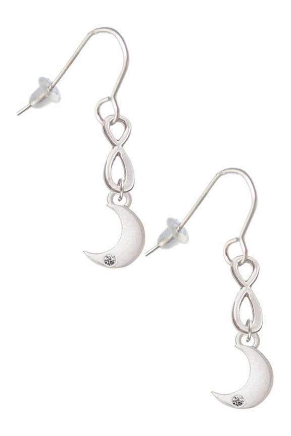 Silvertone Small Crescent Moon Silver tone Infinity French Earrings