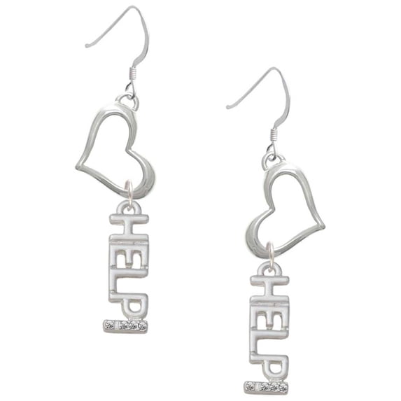 Delight Jewelry Silvertone Small Crystal HELP! Open Heart French Earrings