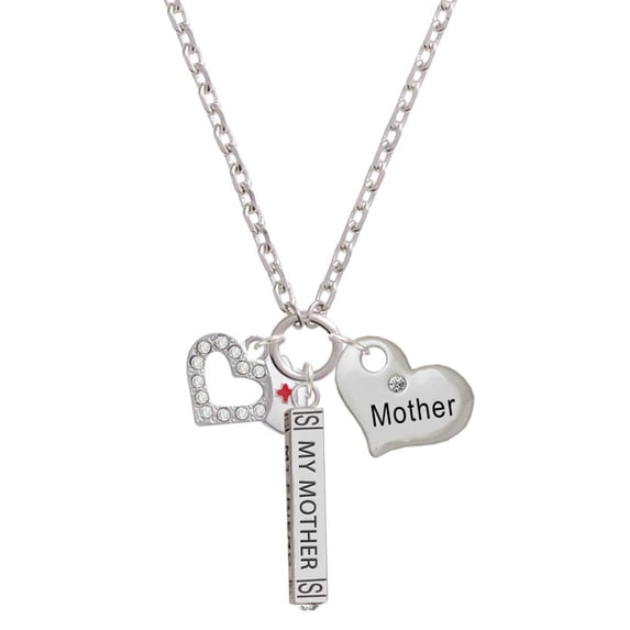 Delight Jewelry Silvertone Small Crystal Heart with Nurse Hat Always My Mother Bar Zoe Necklace