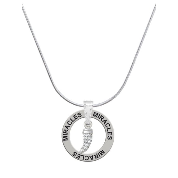 Delight Jewelry Silvertone Small Crystal Sabre Tooth Miracles Ring Charm Necklace, 18"