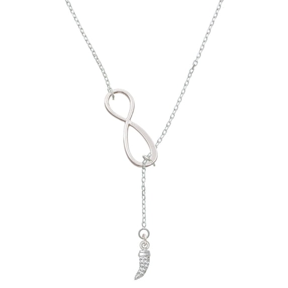 Delight Jewelry Silvertone Small Crystal Sabre Tooth Silver tone Elegant Infinity Lariat Necklace