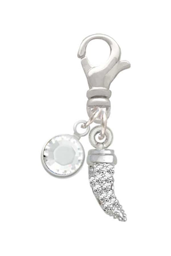 Silvertone Small Crystal Sabre Tooth - Silvertone Clip on Charm with Clear Crystal Drop