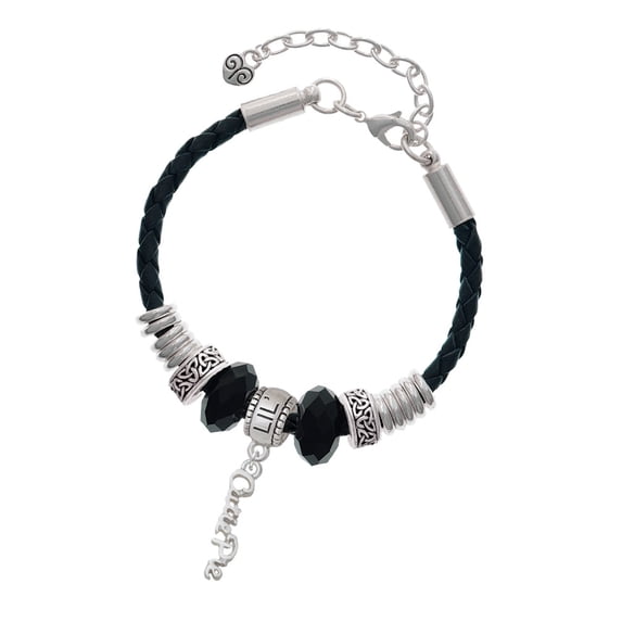 Delight Jewelry Silvertone Small Cutie Pie Script Middle Sister Celtic Knot Leather Bead Bracelet, 7"+2" Extender