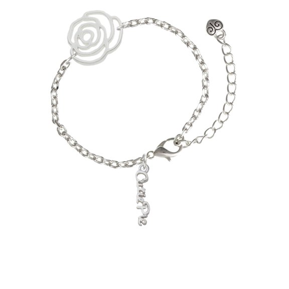 Delight Jewelry Silvertone Small Cutie Pie Script Silver-tone Flower Link Chain Bracelet, 6.75"+2" Extender