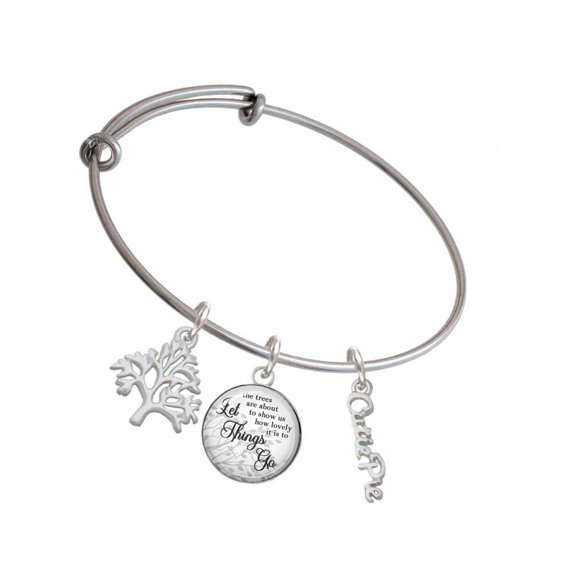 Delight Jewelry Silvertone Small Cutie Pie Script Silvertone Let Things Go Tree Charm Bangle Bracelet