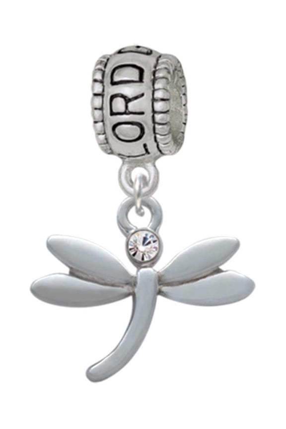 Silvertone Small Dragonfly with Crystal Lord Guide Me Charm Bead