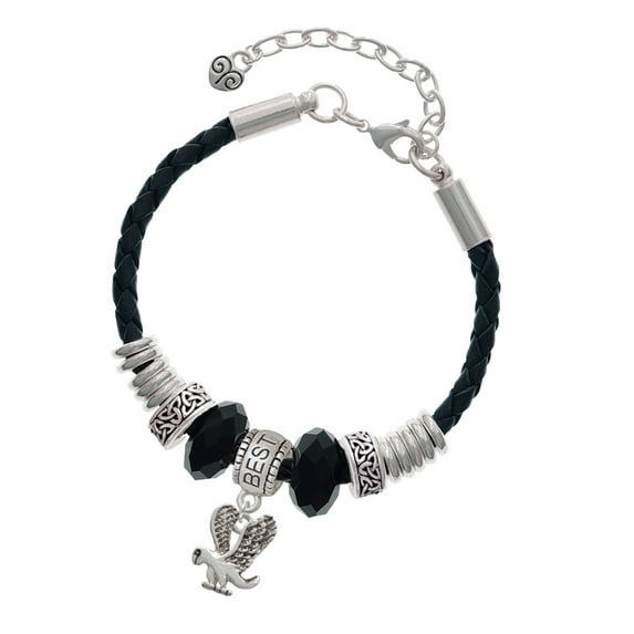 Delight Jewelry Silvertone Small Eagle - Mascot Best Friend Celtic Knot Leather Bead Bracelet, 7"+2" Extender