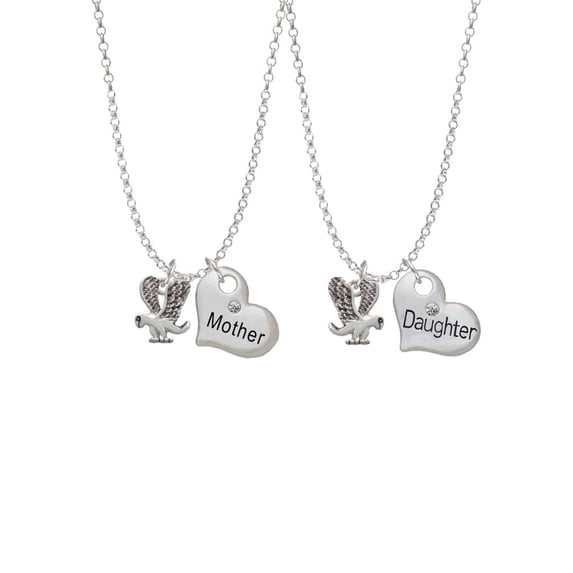 Delight Jewelry Silvertone Small Eagle - Mascot Mother & Daughter Heart Necklaces (Set of 2), 19"+2"