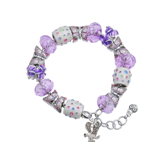 Delight Jewelry Silvertone Small Eagle - Mascot Purple Butterfly Bead Charm Bracelet, 7"+1" Extender