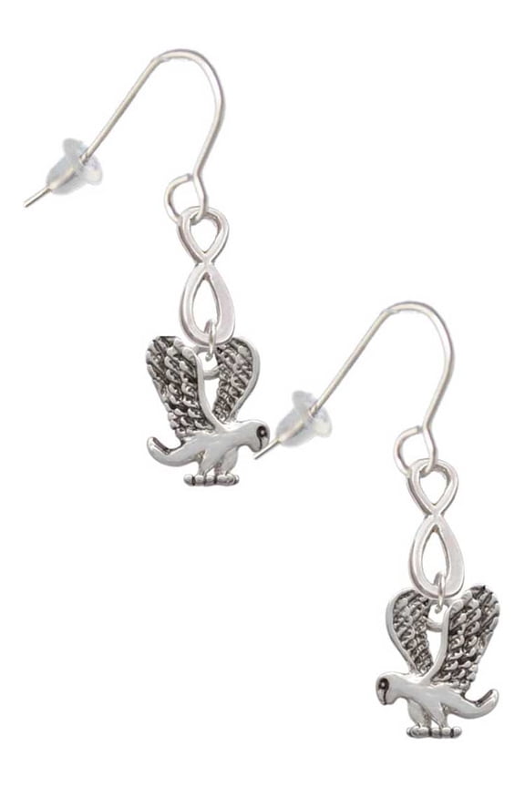 Silvertone Small Eagle - Mascot Silver tone Infinity French Earrings