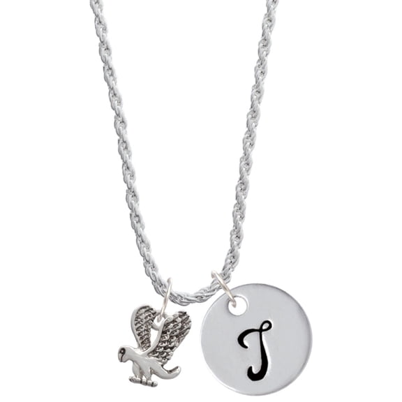 Delight Jewelry Silvertone Small Eagle - Mascot Silvertone Script Initial Disc - T - Charm Necklace, 20"+3"