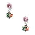 thumbnail image 1 of Delight Jewelry Silvertone Small Enamel Fall Leaf Pink Crystal Clip on Earrings, 1 of 5