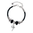 thumbnail image 1 of Delight Jewelry Silvertone Small Fairy with Clear Wings Middle Sister Celtic Knot Leather Bead Bracelet, 7"+2" Extender, 1 of 4
