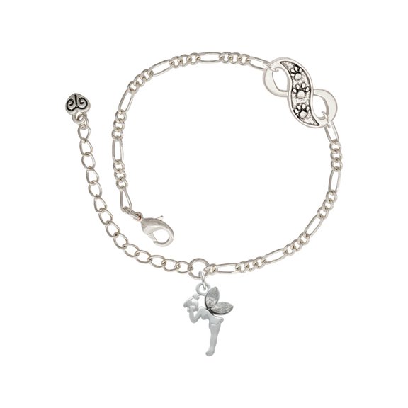 Delight Jewelry Silvertone Small Fairy with Clear Wings Silver-tone Paw Infinity Link Chain Bracelet, 6"+2" Extender