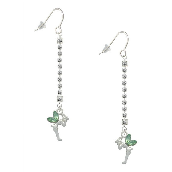 Delight Jewelry Silvertone Small Fairy with Lime Green Wings - Silver-tone Long Sparkle Dangle French Earrings