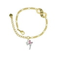 thumbnail image 1 of Delight Jewelry Silvertone Small Fairy with Pink Wings Gold-tone Paw Infinity Link Chain Bracelet, 6"+2" Extender, 1 of 3