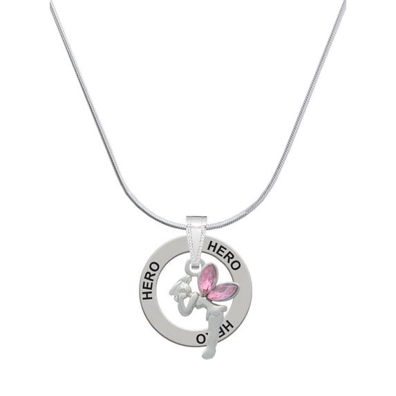 Delight Jewelry Silvertone Small Fairy with Pink Wings Hero Ring Charm Necklace, 18"