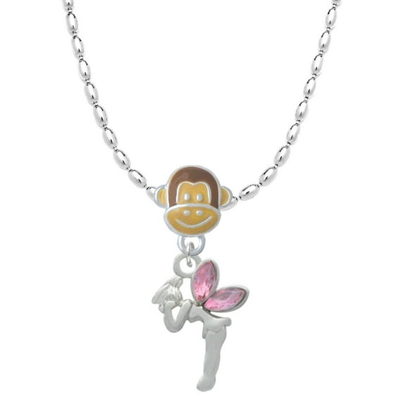 Delight Jewelry Silvertone Small Fairy with Pink Wings Mia Monkey Charm Necklace