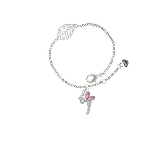 Delight Jewelry Silvertone Small Fairy with Pink Wings - Silvertone Leaf Delicate Bracelet, 6.25+1.75"