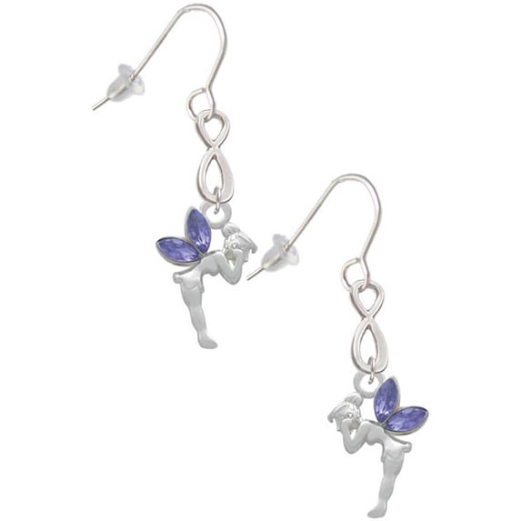 Delight Jewelry Silvertone Small Fairy with Purple Wings Silver tone Infinity French Earrings