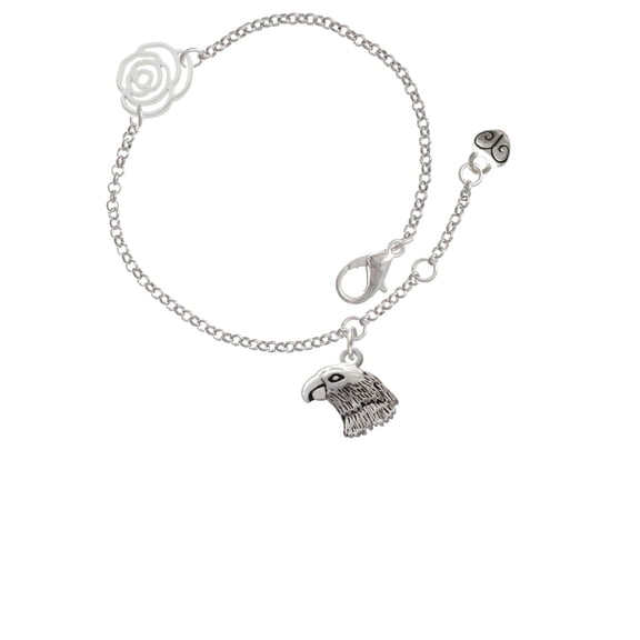 Delight Jewelry Silvertone Small Falcon - Mascot Silver-tone Rose Link Chain Bracelet, 6.25"+1.75" Extender