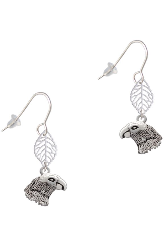 Silvertone Small Falcon - Mascot Silvertone Leaf French Earrings