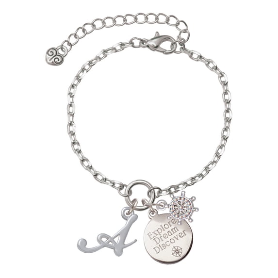 Delight Jewelry Silvertone Small Gelato Script Initial - A - Silvertone Discover Dream Explore Zoey Charm Bracelet, 6.5+2" Extender