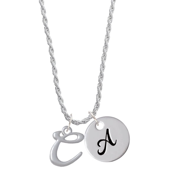 Delight Jewelry Silvertone Small Gelato Script Initial - C - Silvertone Script Initial Disc - A - Charm Necklace, 20"+3"