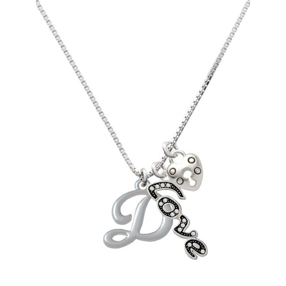 Delight Jewelry Silvertone Small Gelato Script Initial - D - - Love and Lock Charm Necklace, 18"+1"