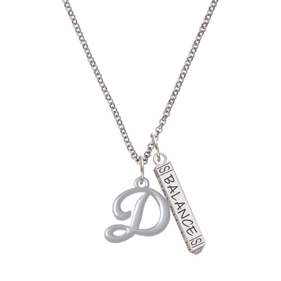 Delight Jewelry Silvertone Small Gelato Script Initial - D - Silvertone Balance Bar Charm Necklace, 23"