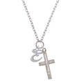 thumbnail image 1 of Delight Jewelry Silvertone Small Gelato Script Initial - E - Be Strong and Courageous Engraved Cross Zoey Necklace, 28", 1 of 4