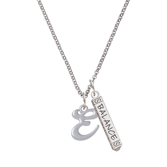 Delight Jewelry Silvertone Small Gelato Script Initial - E - Silvertone Balance Bar Charm Necklace, 23"