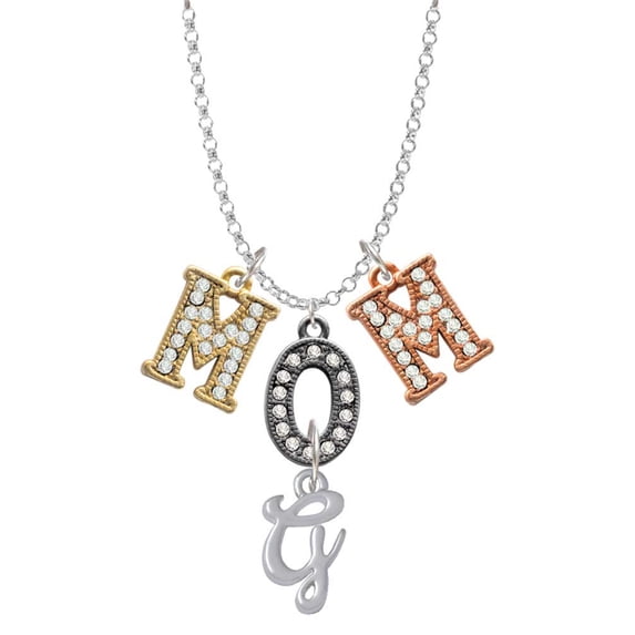 Delight Jewelry Silvertone Small Gelato Script Initial - G - Multi-Colored Crystal Mom Charm Necklace