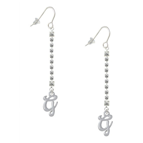 Delight Jewelry Silvertone Small Gelato Script Initial - G - Silver-tone Long Sparkle Dangle French Earrings