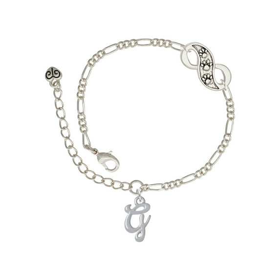 Delight Jewelry Silvertone Small Gelato Script Initial - G - Silver-tone Paw Infinity Link Chain Bracelet, 6"+2" Extender