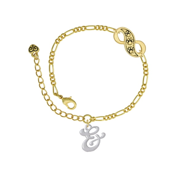 Delight Jewelry Silvertone Small Gelato Script Initial - & - Gold-tone Paw Infinity Link Chain Bracelet, 6"+2" Extender