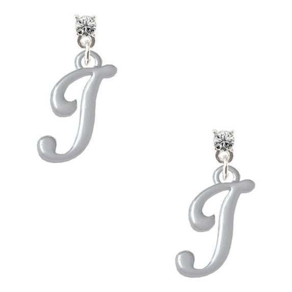 Delight Jewelry Silvertone Small Gelato Script Initial - I - Clear Crystal Post Earrings