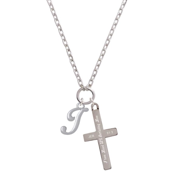 Delight Jewelry Silvertone Small Gelato Script Initial - I - Everlasting Love Engraved Cross Zoey Necklace, 28"