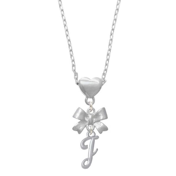Delight Jewelry Silvertone Small Gelato Script Initial - J - Silver tone Bow Heart Necklace