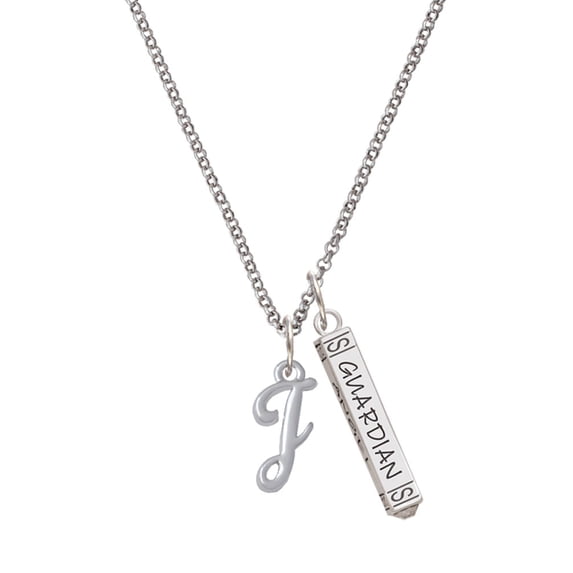 Delight Jewelry Silvertone Small Gelato Script Initial - J - Silvertone Guardian Angel Bar Charm Necklace, 23"