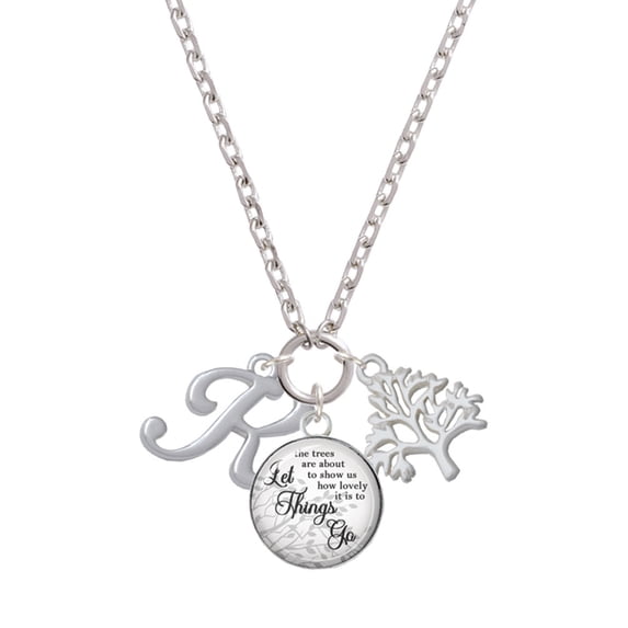 Delight Jewelry Silvertone Small Gelato Script Initial - K - Let Things Go Fall Zoey Charm Necklace, 28"