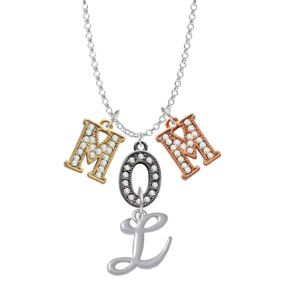 Delight Jewelry Silvertone Small Gelato Script Initial - L - Multi-Colored Crystal Mom Charm Necklace