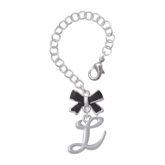 Delight Jewelry Silvertone Small Gelato Script Initial - L - Silvertone Black Bow Charm Accessory for Tumblers and Thermal Cups