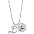 thumbnail image 1 of Delight Jewelry Silvertone Small Gelato Script Initial - L - Silvertone Script Initial Disc - A - Charm Necklace, 20"+3", 1 of 4