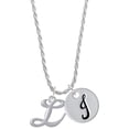 thumbnail image 1 of Delight Jewelry Silvertone Small Gelato Script Initial - L - Silvertone Script Initial Disc - J - Charm Necklace, 20"+3", 1 of 4