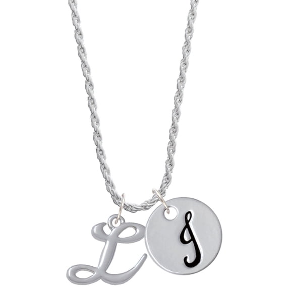 Delight Jewelry Silvertone Small Gelato Script Initial - L - Silvertone Script Initial Disc - J - Charm Necklace, 20"+3"