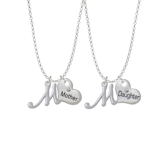 Delight Jewelry Silvertone Small Gelato Script Initial - M - Mother & Daughter Heart Necklaces (Set of 2), 19"+2"