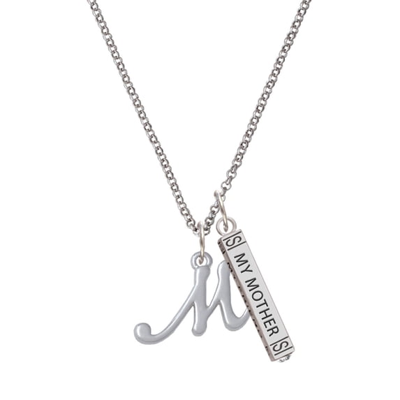 Delight Jewelry Silvertone Small Gelato Script Initial - M - Silvertone Always My Mother Bar Charm Necklace, 23"